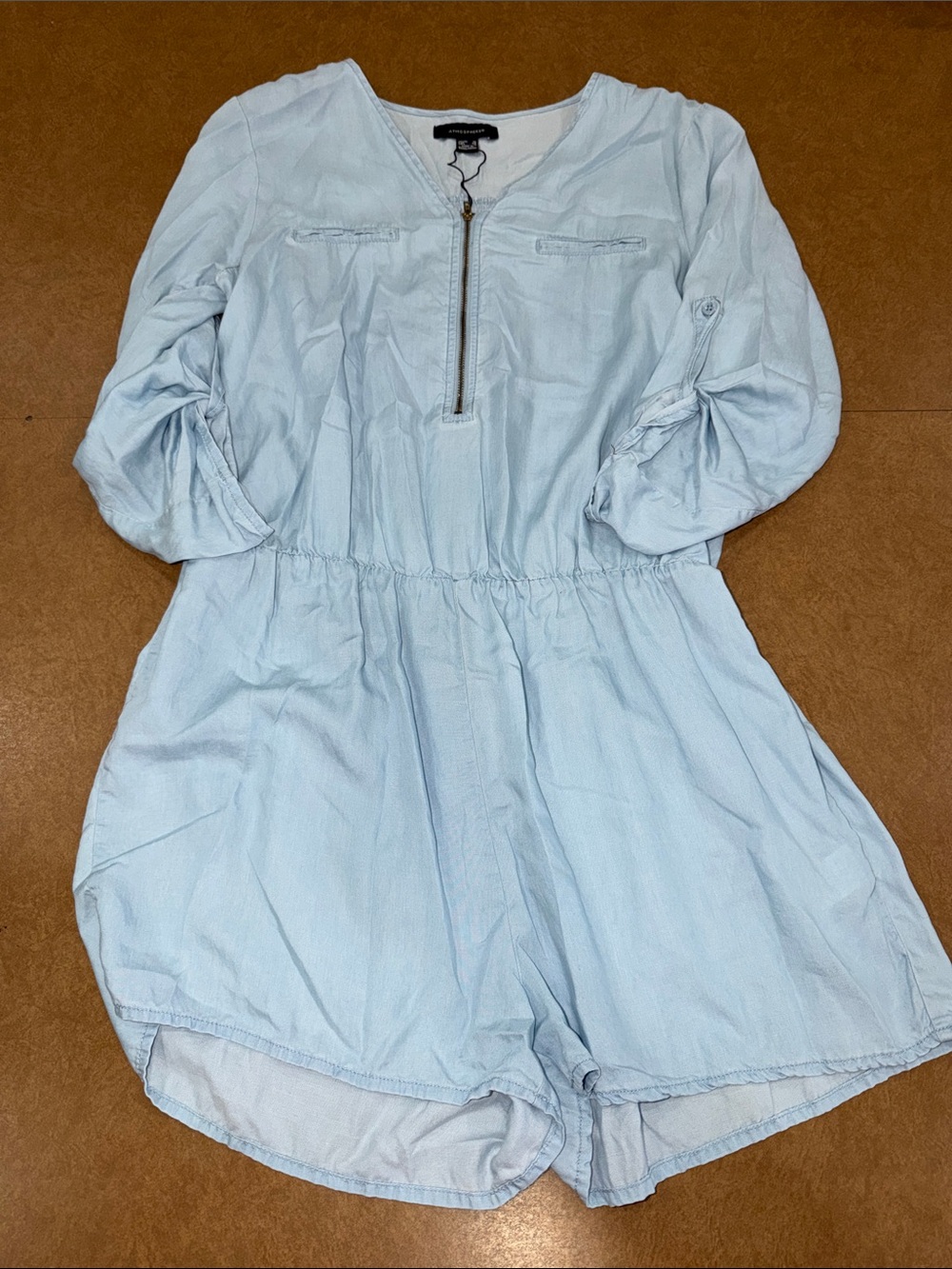 Atmosphere Pale Blue Denim-Look Romper with Front Zip